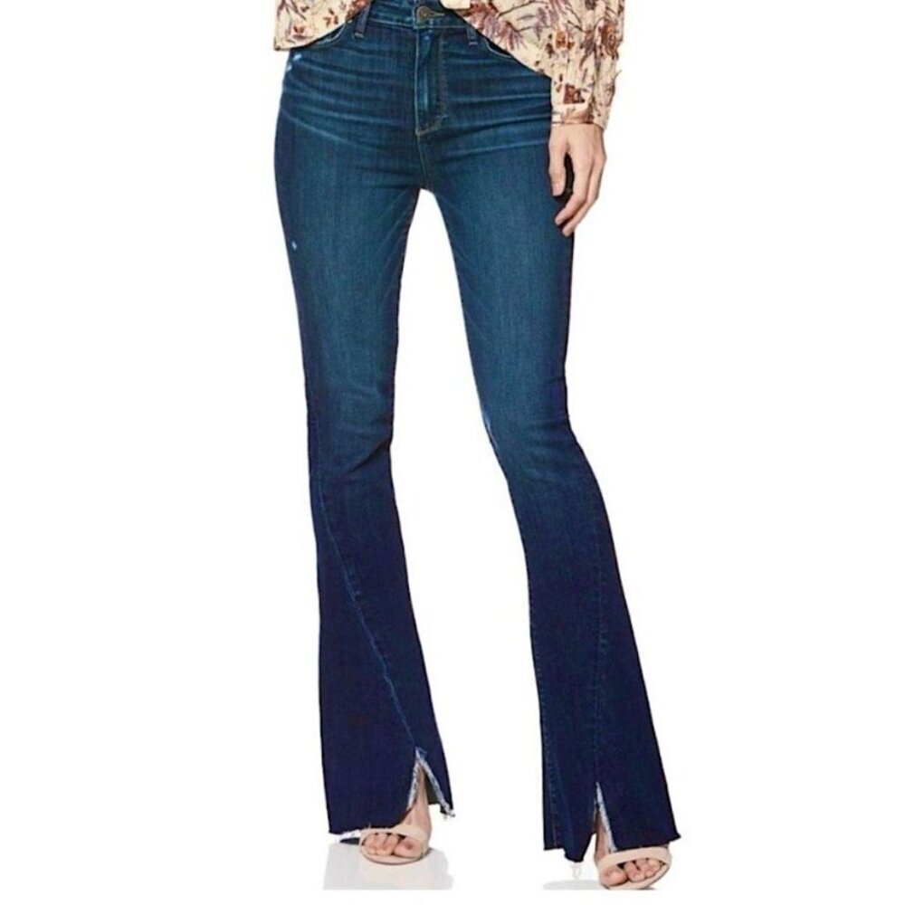 PAIGE High Rise Lou Lou Flare Jeans Twisted Seam Raw Hem Casabella Sz Size 31 - Picture 2 of 16